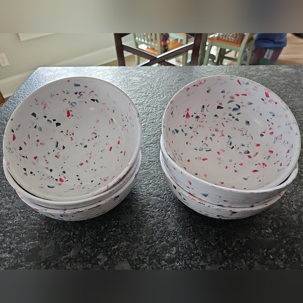 Nautica Home Brand Melamine Bowl Set.  Red, white & blue.  7" Diameter